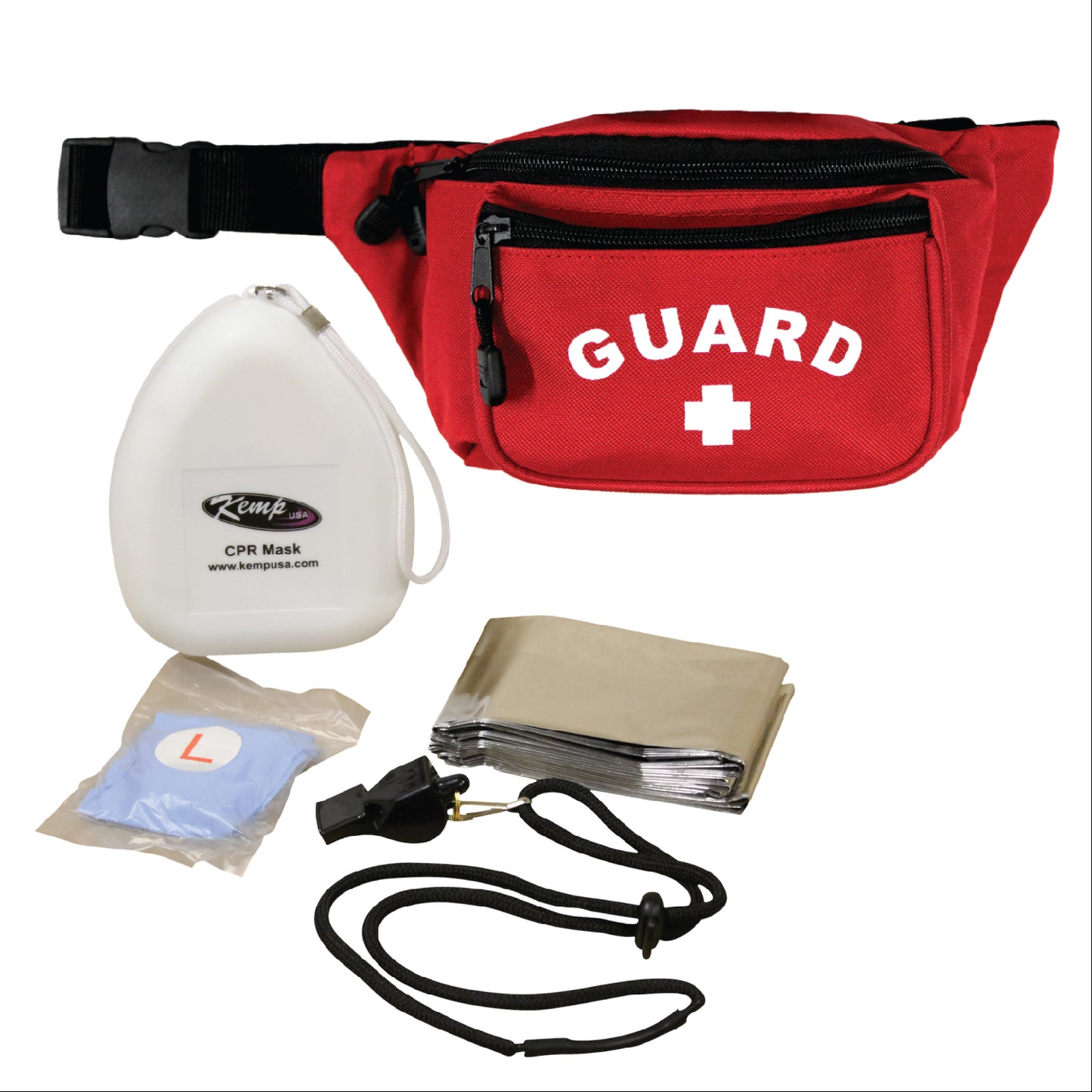 Kemp USA Hip Pack with Lifeguard Essentials Supply Pack, Red EMS First Aid Equipment