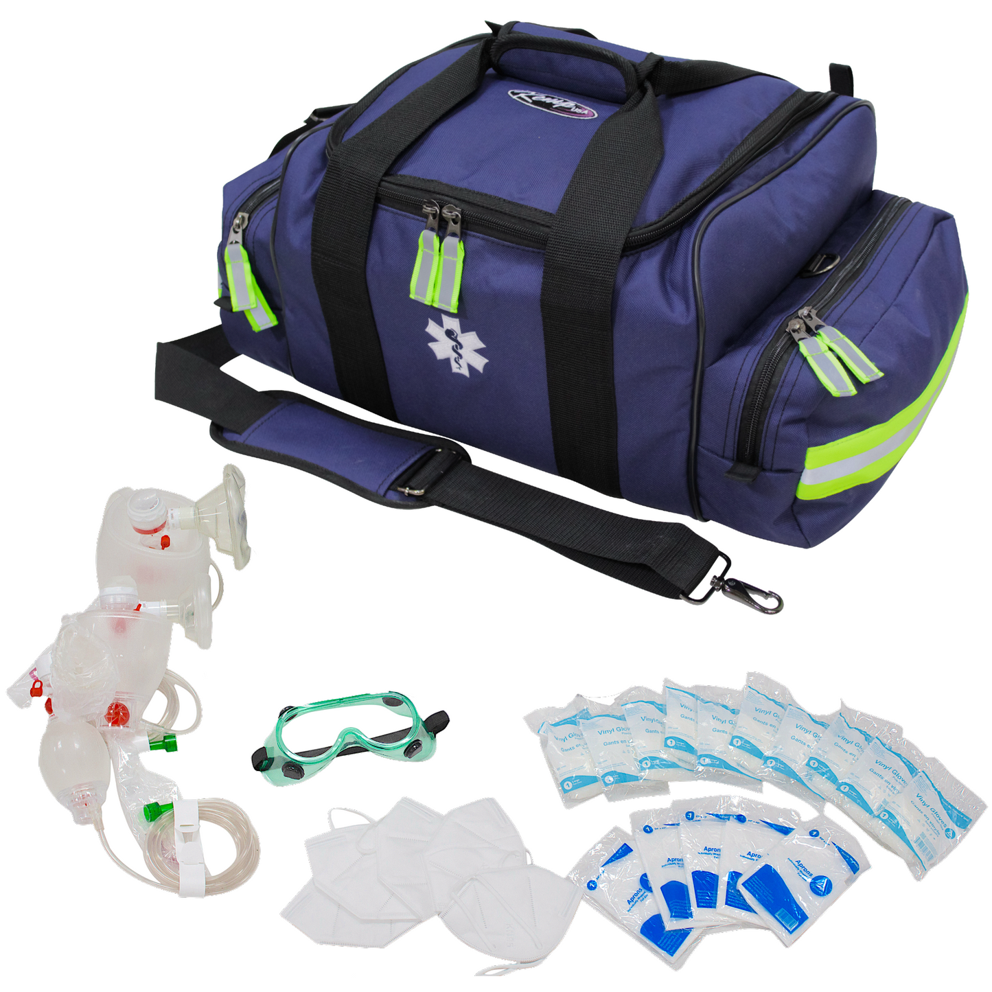 Kemp USA Maxi Trauma Bag with PPE Supply Pack, Navy EMS First Aid Equipment