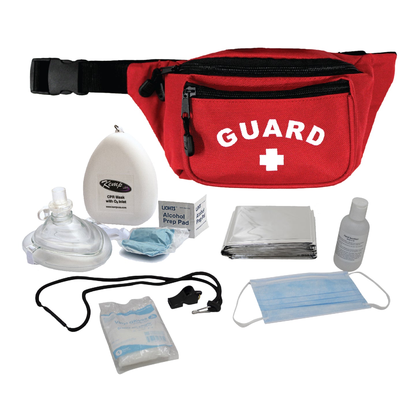 Kemp USA Hip Pack with PPE Supply Pack, Red EMS First Aid Equipment
