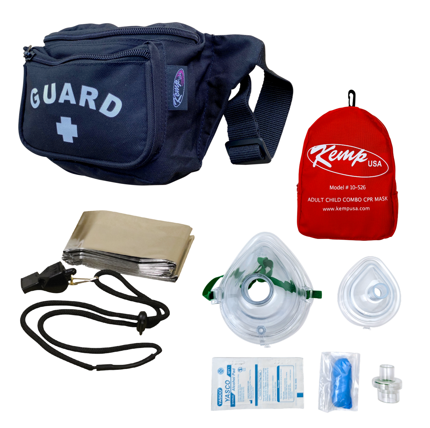 Kemp USA Hip Pack with Lifeguard Essentials Supply Pack & Adult/Child & Infant CPR Mask, Black EMS First Aid Equipment