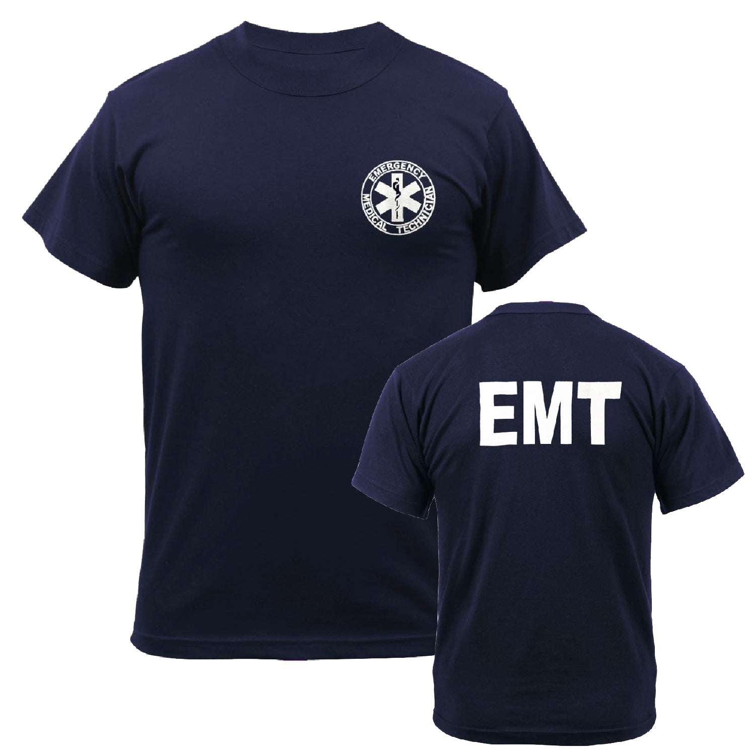 Kemp USA EMT T-Shirt, Navy, Printed Front & Back, Size Medium EMS First Aid Equipment