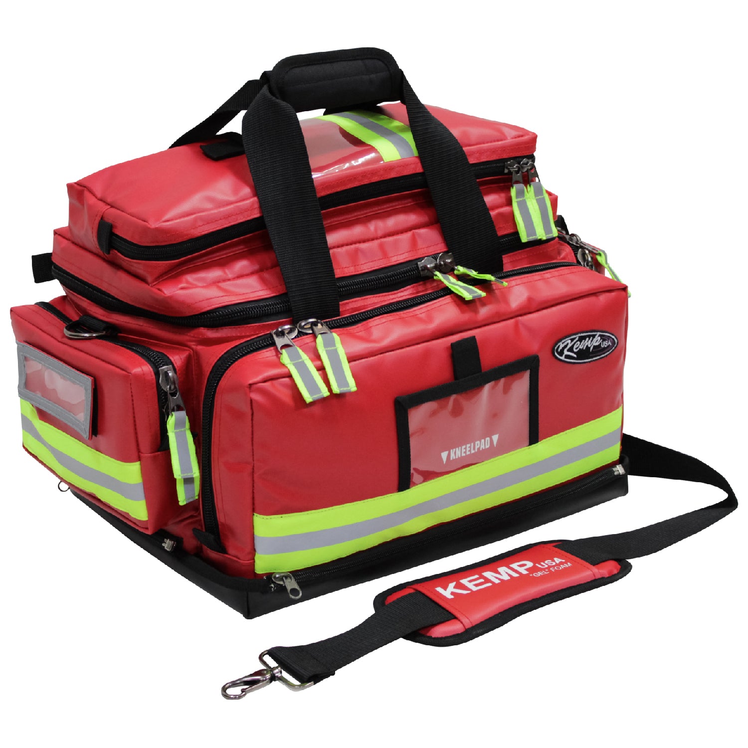 Kemp USA Tarpaulin Fluid Resistant Large Professional Trauma Bag, Red EMS First Aid Equipment