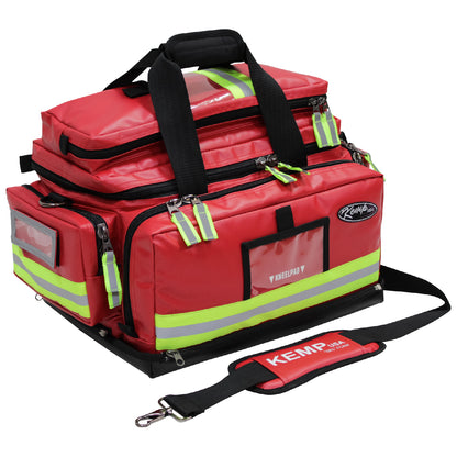 Kemp USA Tarpaulin Fluid Resistant Large Professional Trauma Bag, Red EMS First Aid Equipment
