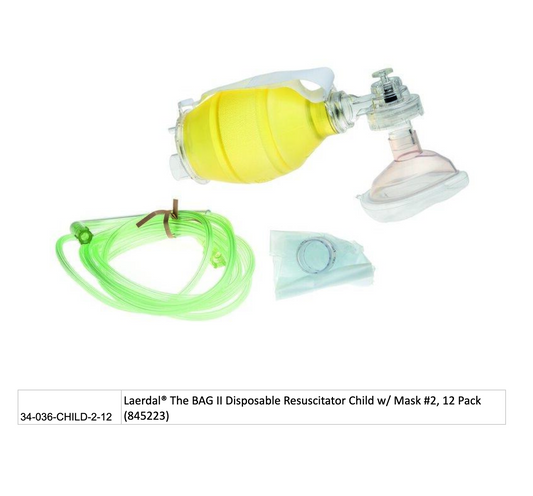 Laerdal® The BAG II Disposable Resuscitator Child w/ Mask #2, 12 Pack (845223) EMS First Aid Equipment