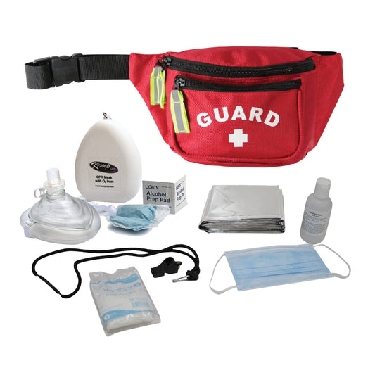 Kemp USA Premium Hip Pack with PPE Supply Pack, Red EMS First Aid Equipment