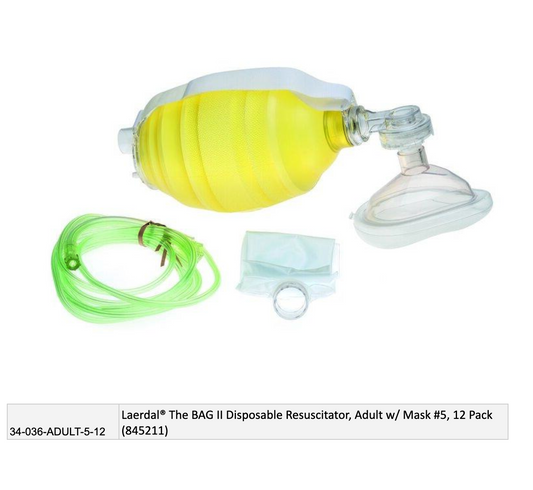 Laerdal® The BAG II Disposable Resuscitator, Adult w/ Mask #5, 12 Pack (845211) EMS First Aid Equipment