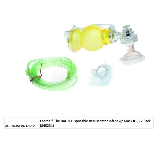 Laerdal® The BAG II Disposable Resuscitator Infant w/ Mask #1, Single (845231) EMS First Aid Equipment