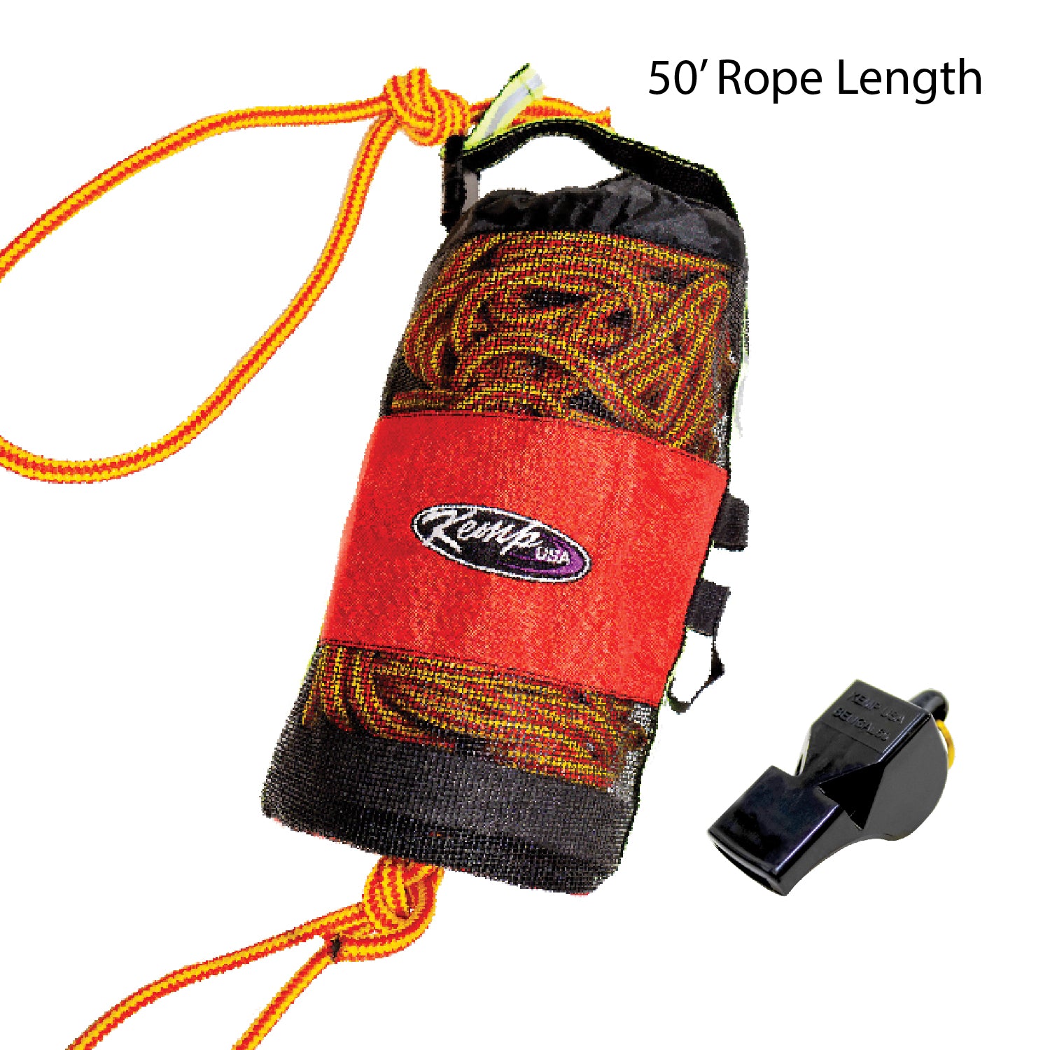 Kemp USA Throw Bag w/ 50' of 3/8" Rescue Rope & Bengal Safety Whistle (2,400 LBS Breaking Load) EMS First Aid Equipment