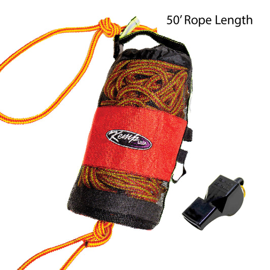 Kemp USA Throw Bag w/ 50' of 3/8" Rescue Rope & Bengal Safety Whistle (2,400 LBS Breaking Load) EMS First Aid Equipment