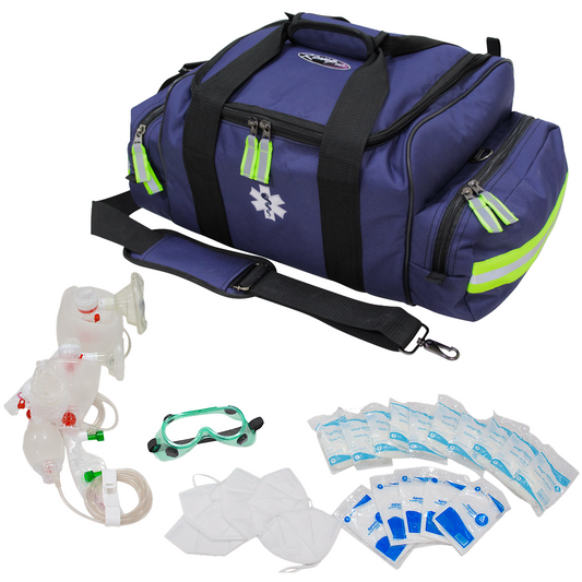 Kemp USA Maxi Trauma Bag with PPE Supply Pack, Navy EMS First Aid Equipment