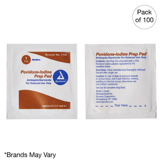 Kemp USA Povidone Iodine Prep Pad, Medium (100 pcs) EMS First Aid Equipment