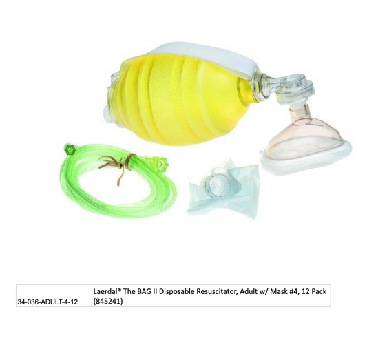 Laerdal® The BAG II Disposable Resuscitator, Adult w/ Mask #4, 12 Pack (845241) EMS First Aid Equipment