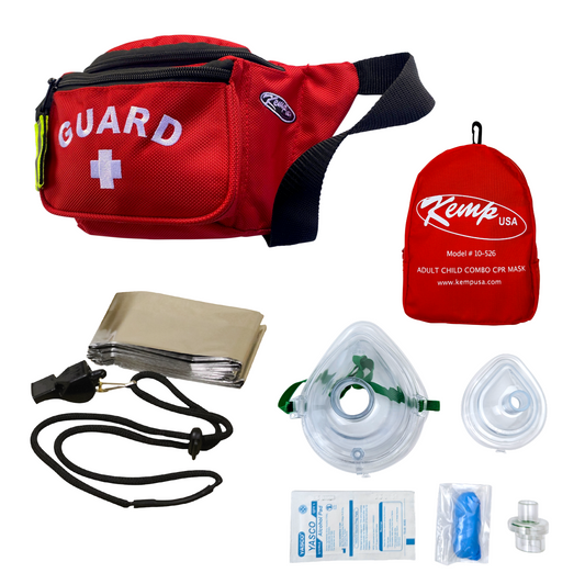 Kemp USA Premium Hip Pack with Lifeguard Essentials Supply Pack & Adult/Child & Infant CPR Mask, Red EMS First Aid Equipment